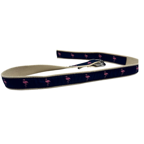 J Crew Belt Pink Flamingo Print Navy Blue D-Ring Women's 38 Inch - Picture 1 of 5